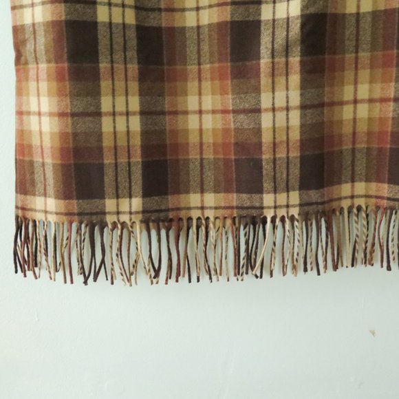 Pendleton Plaid Maxi Tan Plaid Long Pleated Vintage Wool Skirt with Fringe - Picture 2 of 4